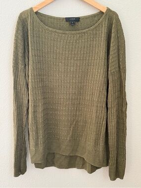 J. Crew Olive Linen Cable-Knit Scoop Neck Sweater - XS